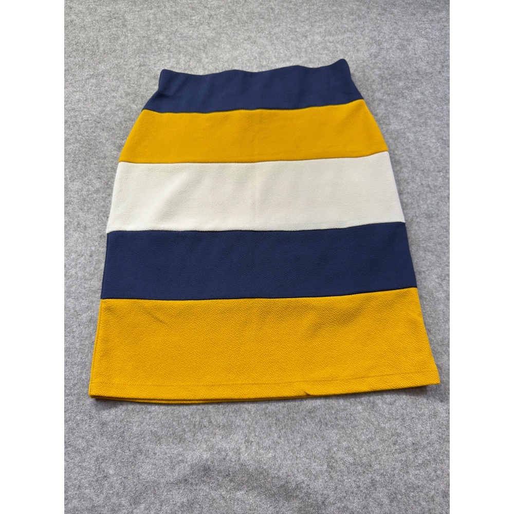Olivia Blu Striped Skirt Womens Small Navy Yellow Colorblock Excellent Textured